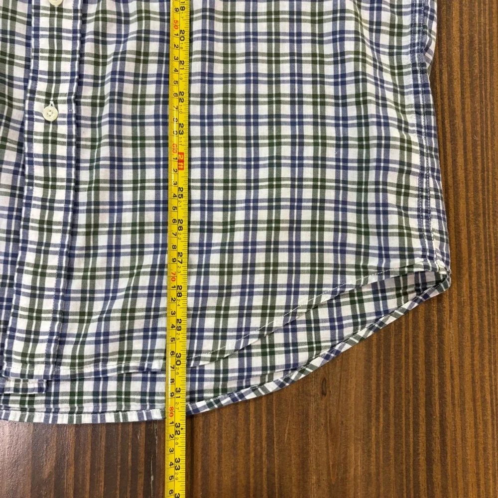 Brooks Brothers 346 Mens Large Plaid Short Sleeve Button Down Shirt Blue‎ Green